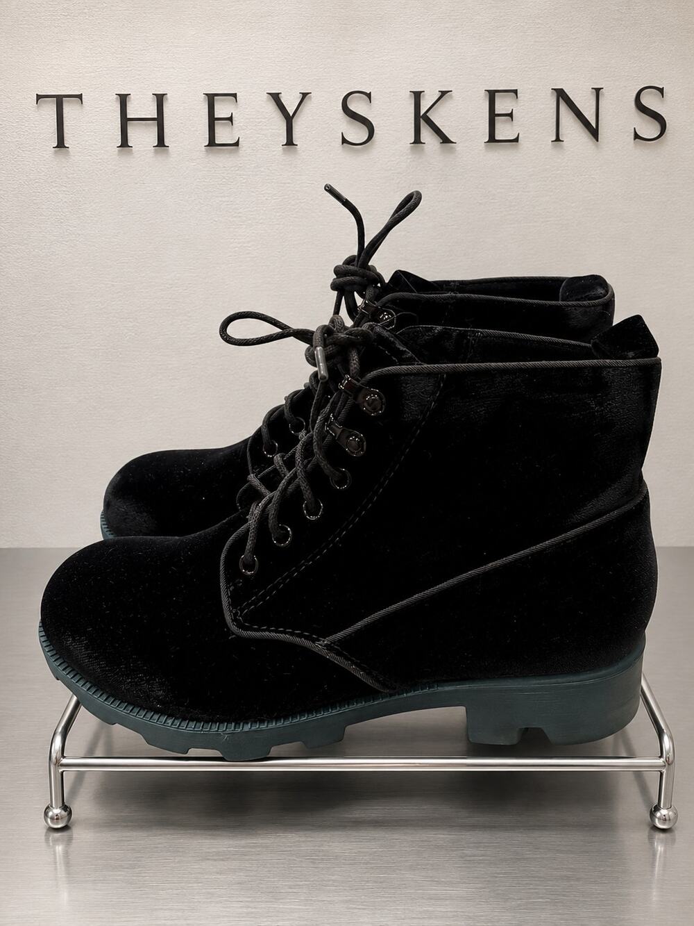 Theyskens Black Velvet Lace-Up Ankle Boots EU 39 US 8 NWOB